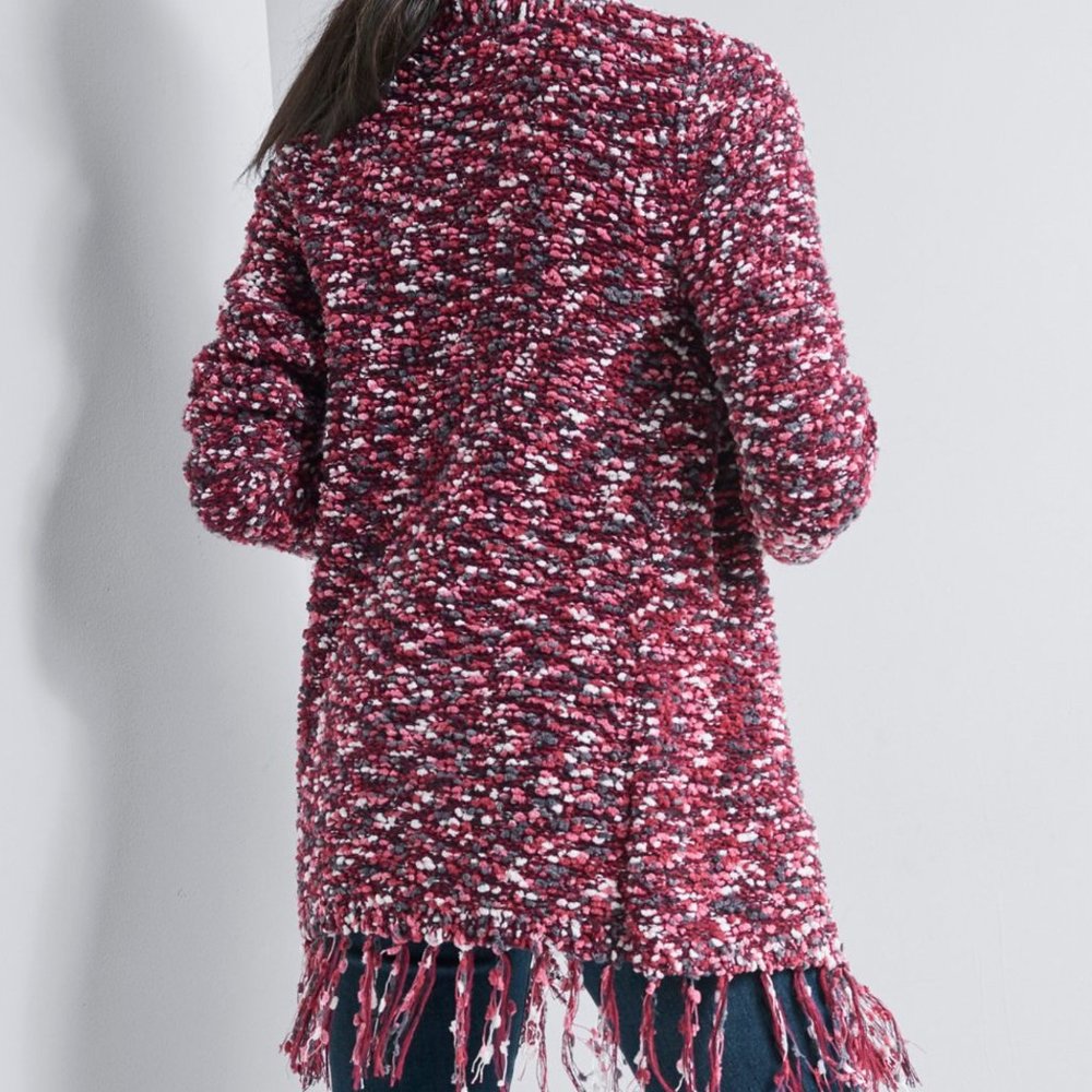 3 for 30 ~ Venus Mauve Melange Fringe-Hem Open Cardigan S - Picture 3 of 8